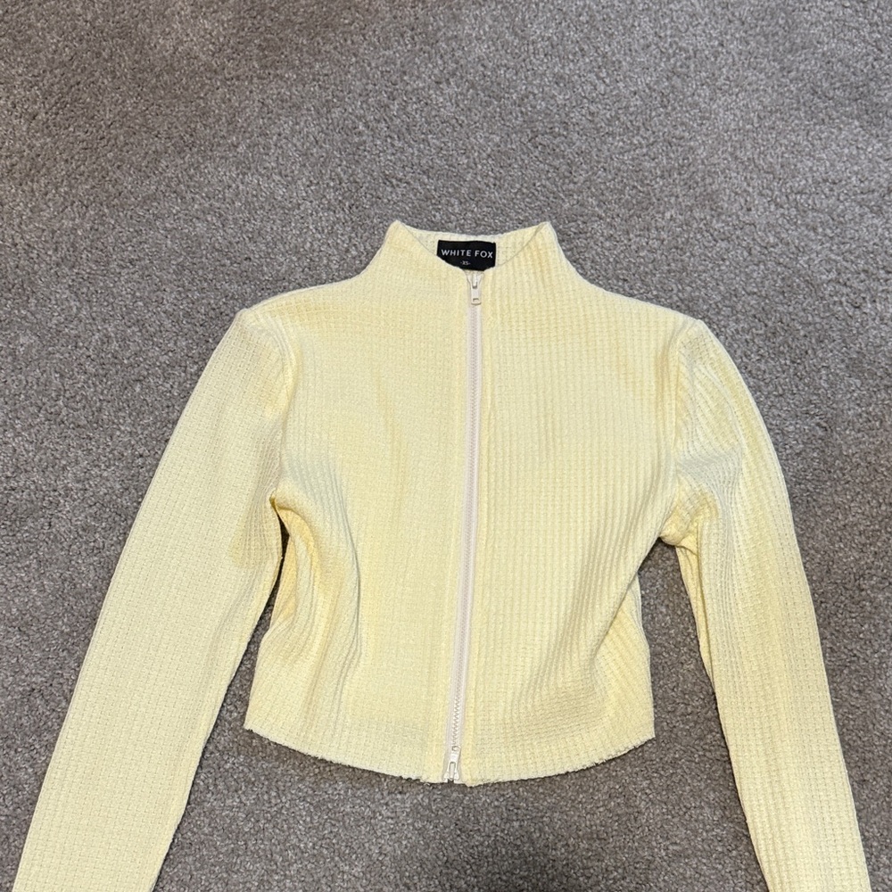 White Fox Yellow Zip-Up Sweater